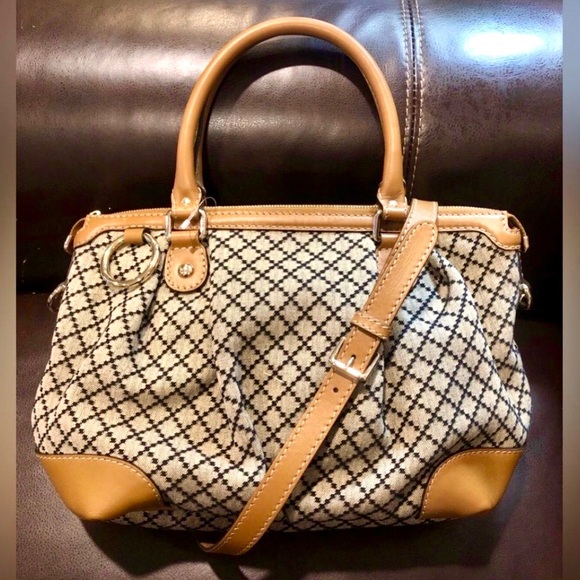 Vintage GUCCI Diamanté Sukey Canvas and Leather Rolled Top Handle Shoulder Bag - Picture 11 of 17